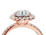 Rose gold Cushion Halo Round Diamond Pavé Band Four-Prong Ring_10