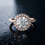 Rose gold Cushion Halo Round Diamond Pavé Band Four-Prong Ring_15