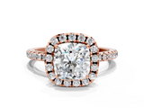 Rose gold Cushion Halo Round Diamond Pavé Band Four-Prong Ring_3