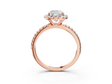 Rose gold Cushion Halo Round Diamond Pavé Band Four-Prong Ring_6