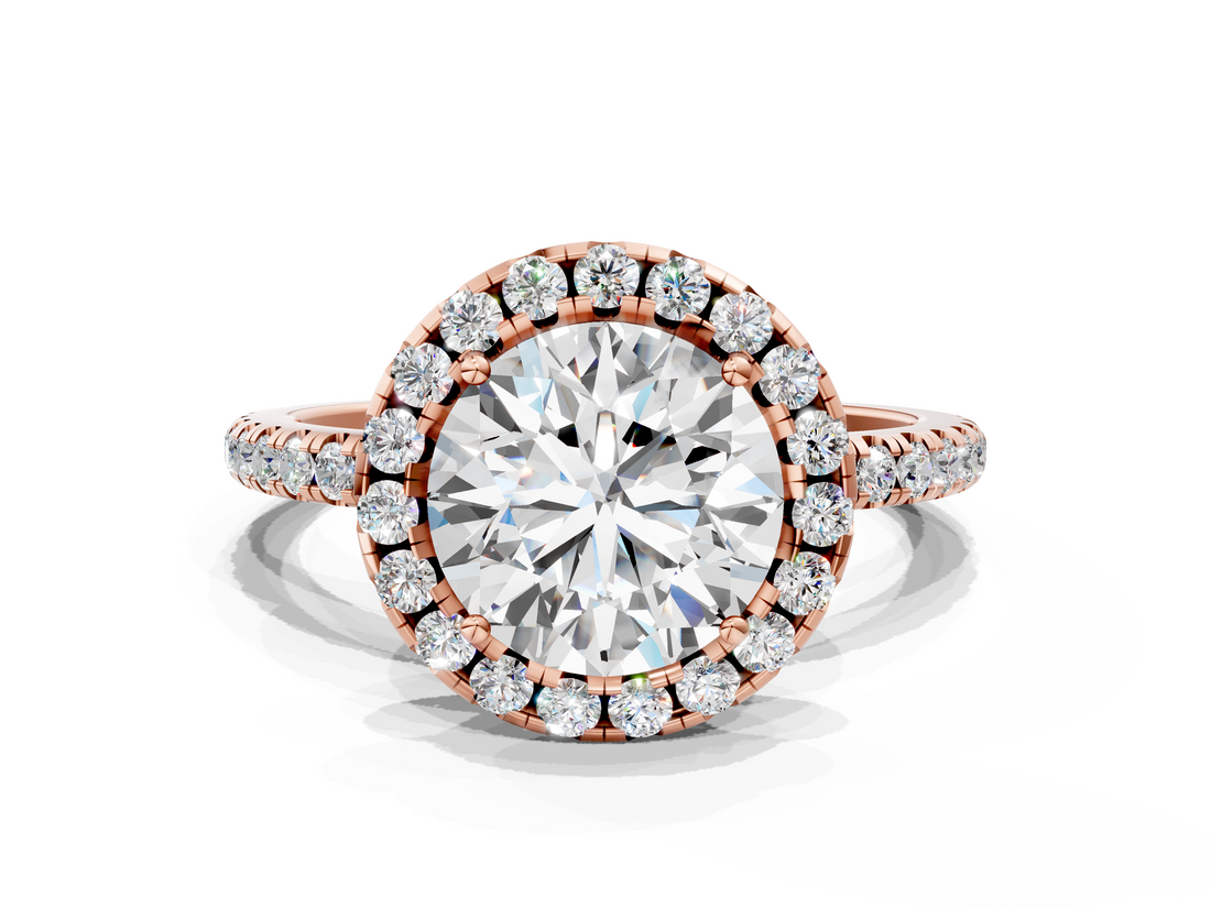 Rose gold Cushion Halo Round Diamond Pavé Band Four-Prong Ring_6