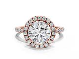Rose gold Cushion Halo Round Diamond Pavé Band Four-Prong Ring_6