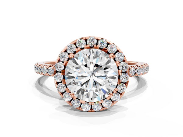 Rose gold Cushion Halo Round Diamond Pavé Band Four-Prong Ring
