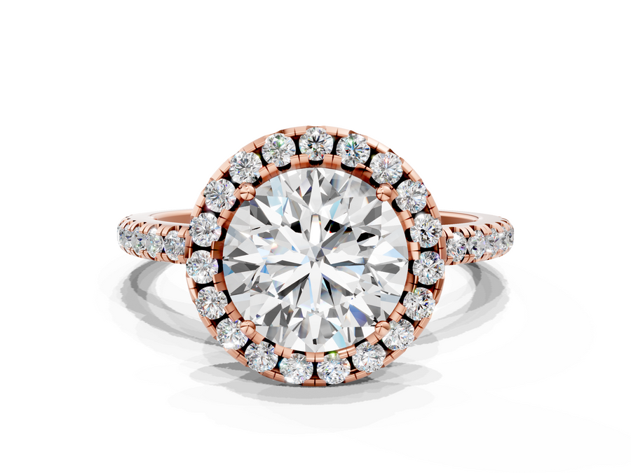 Rose gold Cushion Halo Round Diamond Pavé Band Four-Prong Ring