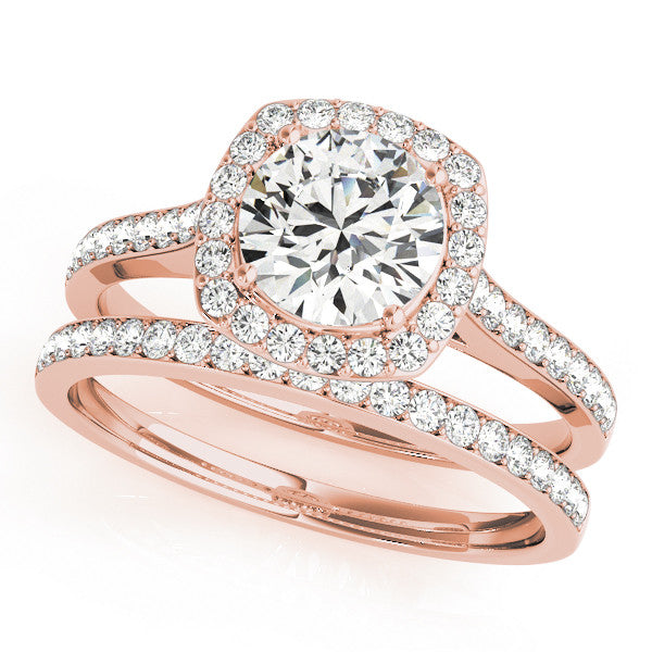 Rose gold Cushion Halo Round Diamond Pavé Band with Four-Prong Setting 1