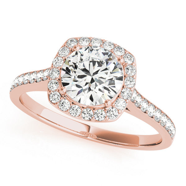 Rose gold Cushion Halo Round Diamond Pavé Band with Four-Prong Setting