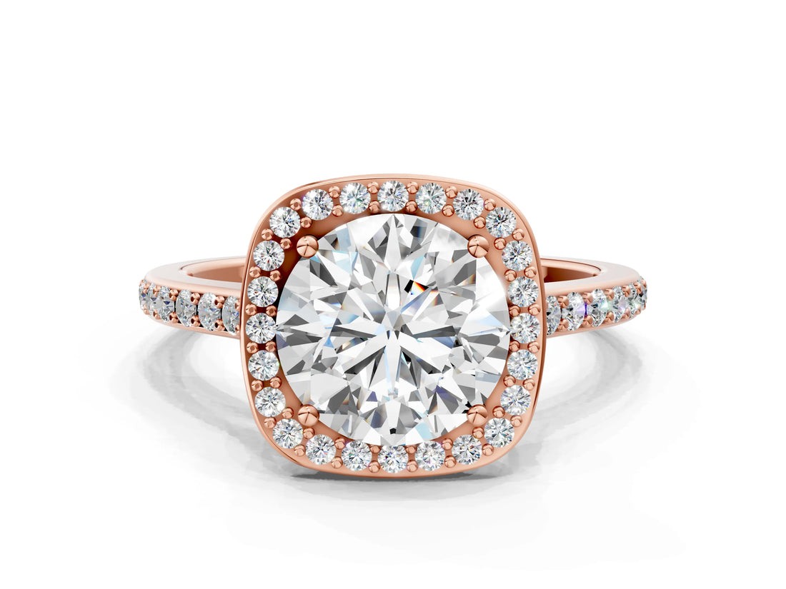 Rose gold Cushion Halo Round Diamond Pavé Band with Four-Prong Setting_6