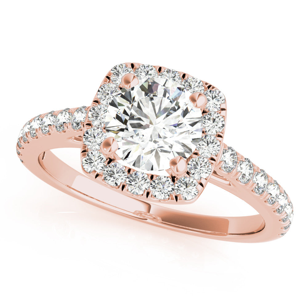 Rose gold Cushion Halo Round Diamond Pave Band Four-Prong Ring