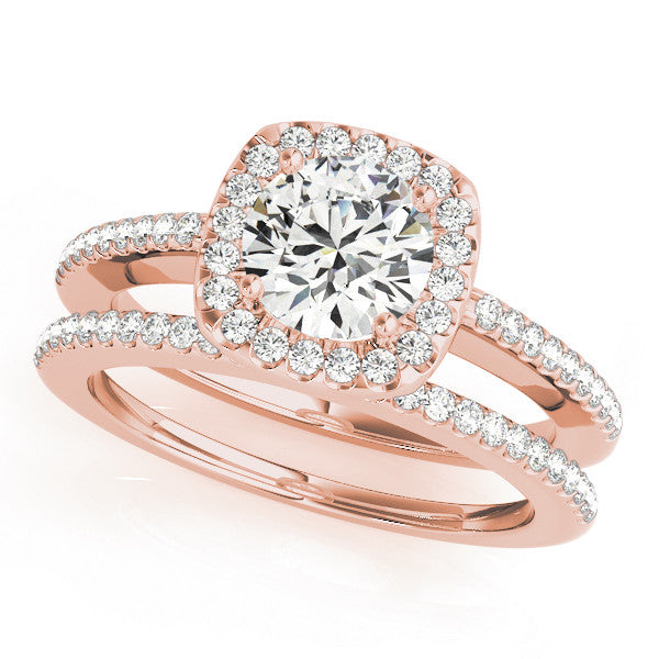 Rose gold Cushion Halo Round Diamond Pave Band Prong Setting Ring 1