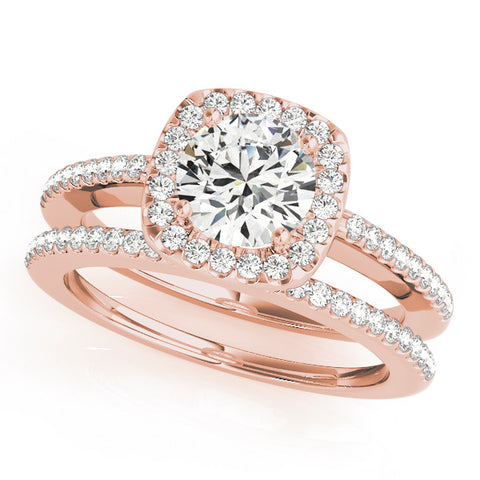 Rose gold Cushion Halo Round Diamond Pave Band Prong Setting Ring 1