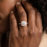 Rose gold Cushion Halo Round Diamond Pave Band Prong Setting Ring_5