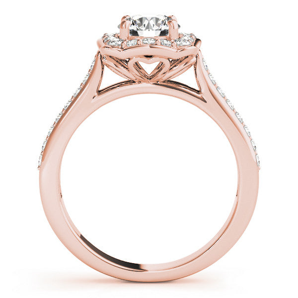 Rose gold Cushion Halo Round Diamond Pave Band with Four-Prong Setting 2