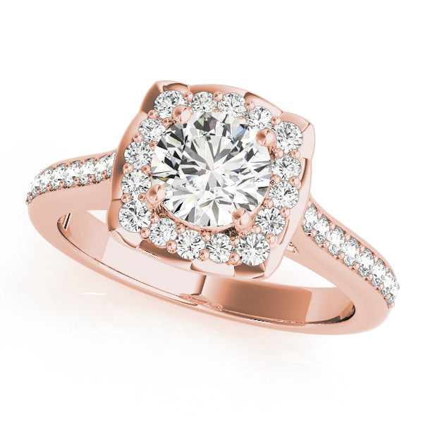 Rose gold Cushion Halo Round Diamond Pave Band with Four-Prong Setting