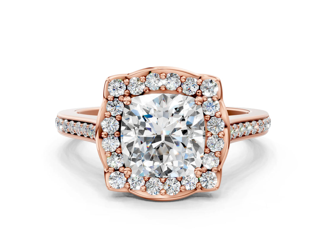 Rose gold Cushion Halo Round Diamond Pave Band with Four-Prong Setting_39
