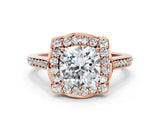 Rose gold Cushion Halo Round Diamond Pave Band with Four-Prong Setting_39