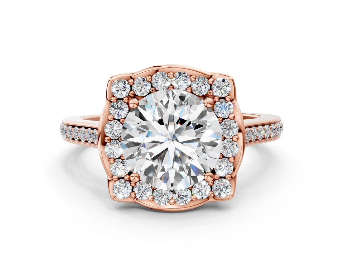 Rose gold Cushion Halo Round Diamond Pave Band with Four-Prong Setting_41