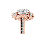 Rose gold Cushion Halo Round Diamond Pave Band with Four-Prong Setting_46