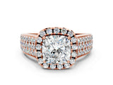 Rose gold Cushion Halo Round Diamond Pave Band with Prong Setting