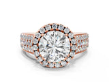 Rose gold Cushion Halo Round Diamond Pave Band with Prong Setting