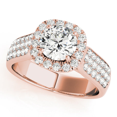 Rose gold Cushion Halo Round Diamond Pave Band with Prong Setting
