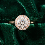 Rose gold Cushion Halo Round Diamond Solitaire Engagement Ring with Pave Band and Four-Prong Setting_9