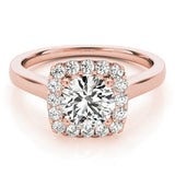 Rose gold Cushion Halo Round Diamond Solitaire Ring with Pavé Band and Four-Prong Setting 1