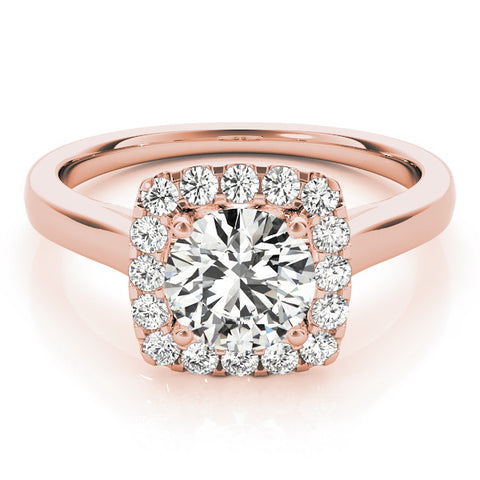 Rose gold Cushion Halo Round Diamond Solitaire Ring with Pavé Band and Four-Prong Setting 1