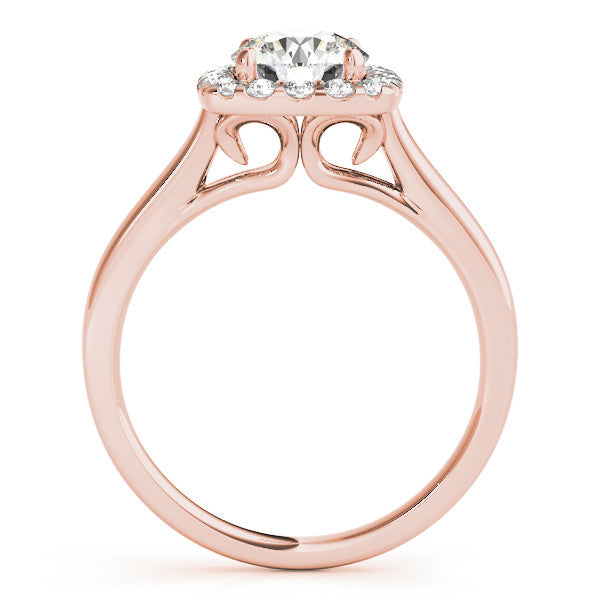 Rose gold Cushion Halo Round Diamond Solitaire Ring with Pavé Band and Four-Prong Setting 2