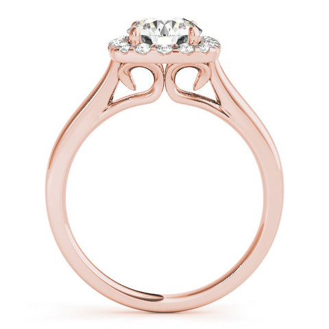 Rose gold Cushion Halo Round Diamond Solitaire Ring with Pavé Band and Four-Prong Setting 2
