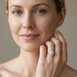 Rose gold Cushion Halo Round Diamond Solitaire Ring with Pavé Band and Four-Prong Setting_14