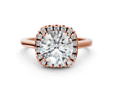 Rose gold Cushion Halo Round Diamond Solitaire Ring with Pavé Band and Four-Prong Setting_14