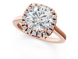 Rose gold Cushion Halo Round Diamond Solitaire Ring with Pavé Band and Four-Prong Setting_15