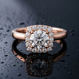 Rose gold Cushion Halo Round Diamond Solitaire Ring with Pavé Band and Four-Prong Setting_16