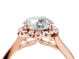 Rose gold Cushion Halo Round Diamond Solitaire Ring with Pavé Band and Four-Prong Setting_18