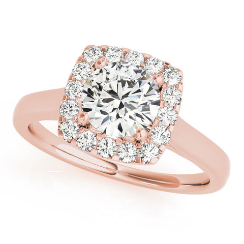 Rose gold Cushion Halo Round Diamond Solitaire Ring with Pavé Band and Four-Prong Setting