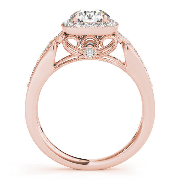Rose gold Cushion Halo Round Diamond Split Shank Milgrain Ring 2
