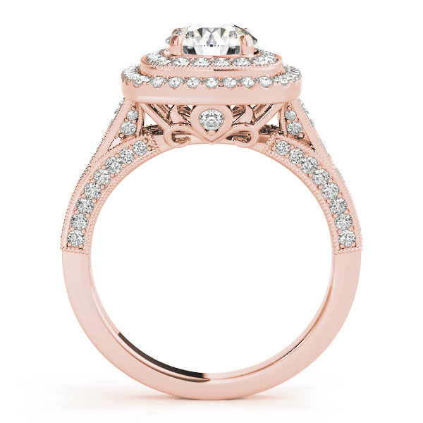 Rose gold Cushion Halo Round Diamond Split Shank Prong Setting Ring 2