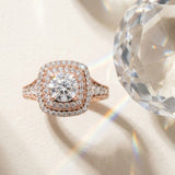 Rose gold Cushion Halo Round Diamond Split Shank Prong Setting Ring_6
