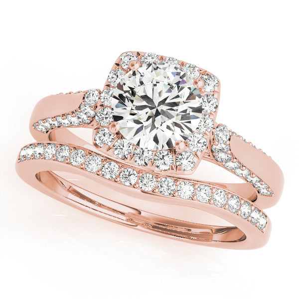 Rose gold Cushion Halo Round Diamond Twist Band with Four-Prong Setting 1