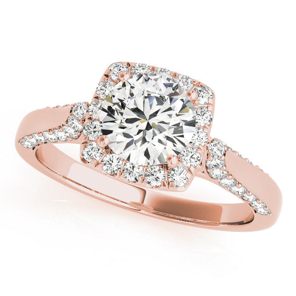 Rose gold Cushion Halo Round Diamond Twist Band with Four-Prong Setting