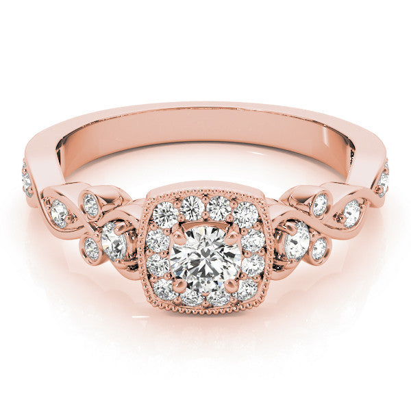 Rose gold Cushion Halo Round Diamond Twisted Band Four-Prong Ring 1