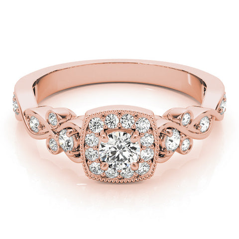 Rose gold Cushion Halo Round Diamond Twisted Band Four-Prong Ring 1