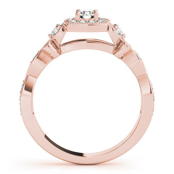 Rose gold Cushion Halo Round Diamond Twisted Band Four-Prong Ring 2
