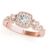 Rose gold Cushion Halo Round Diamond Twisted Band Four-Prong Ring