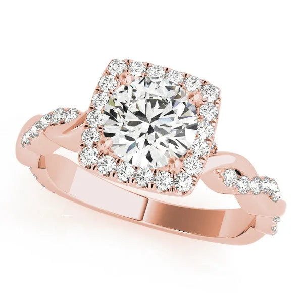 Rose gold Cushion Halo Round Diamond Twisted Band with Four-Prong Setting