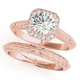 Rose gold Cushion Halo Round Solitaire Milgrain Engagement Ring 1