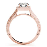 Rose gold Cushion Halo Round Solitaire Milgrain Engagement Ring 2