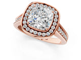Rose gold Cushion Halo Solitaire Diamond Ring with Pave Band and Bezel Setting_50