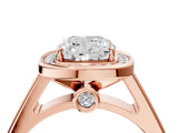 Rose gold Cushion Halo Solitaire Diamond Ring with Pave Band and Bezel Setting_53