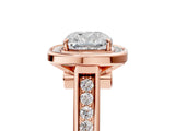 Rose gold Cushion Halo Solitaire Diamond Ring with Pave Band and Bezel Setting_54